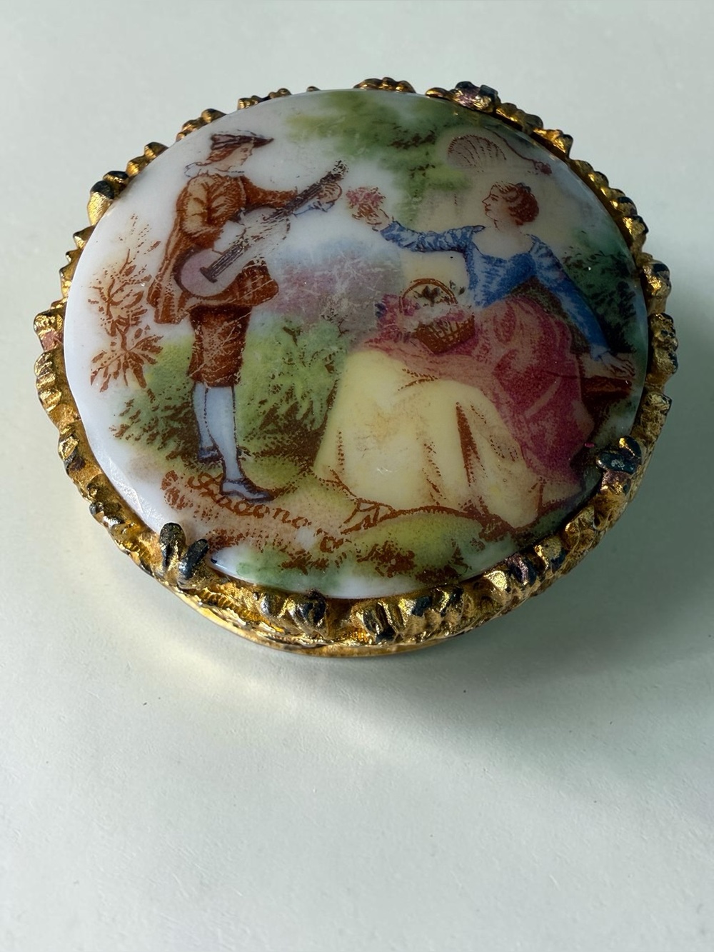 Vintage Fragonard Inspired Porcelain Pill Box Courting Couple